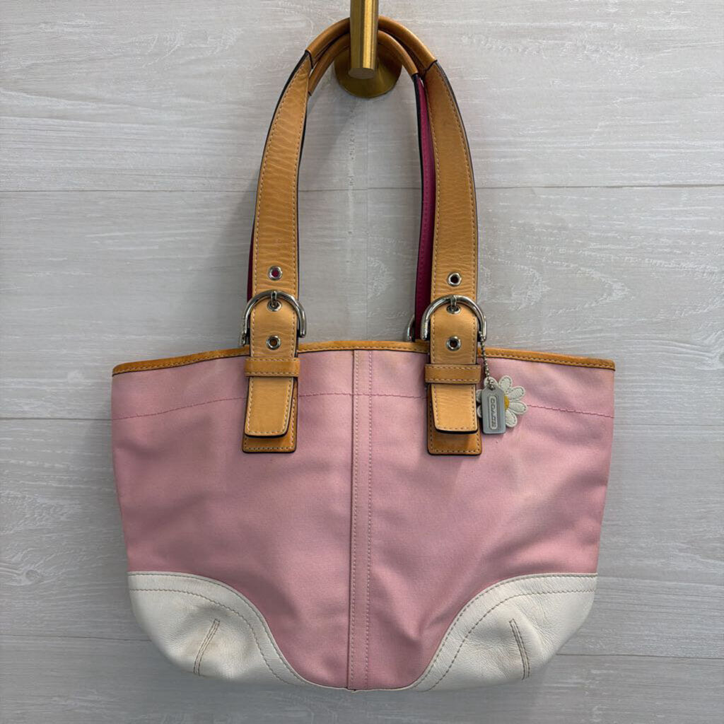 Vintage Coach Y2K Pink/ White Canvas Leather Accent Soho Shoulder Purse