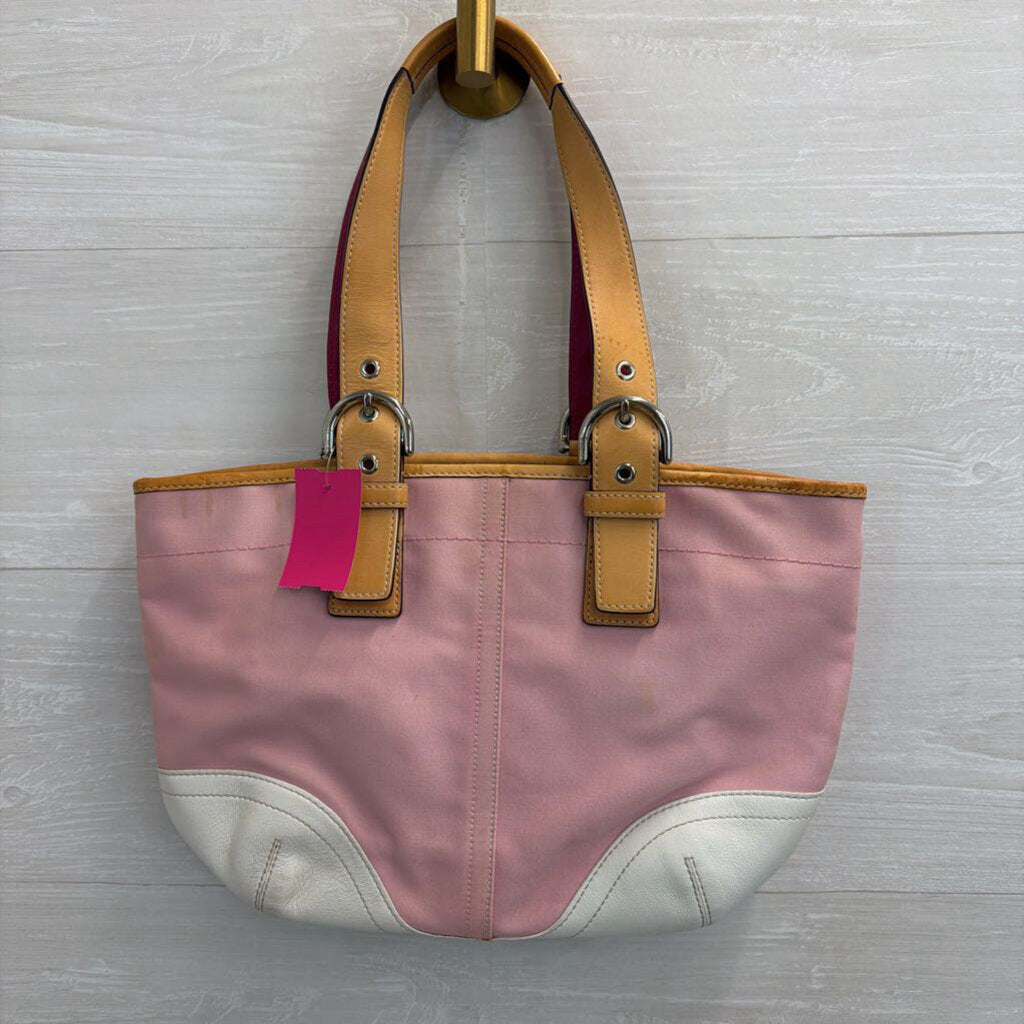 Vintage Coach Y2K Pink/ White Canvas Leather Accent Soho Shoulder Purse
