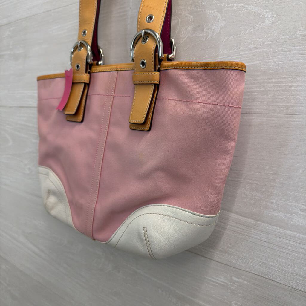 Vintage Coach Y2K Pink/ White Canvas Leather Accent Soho Shoulder Purse