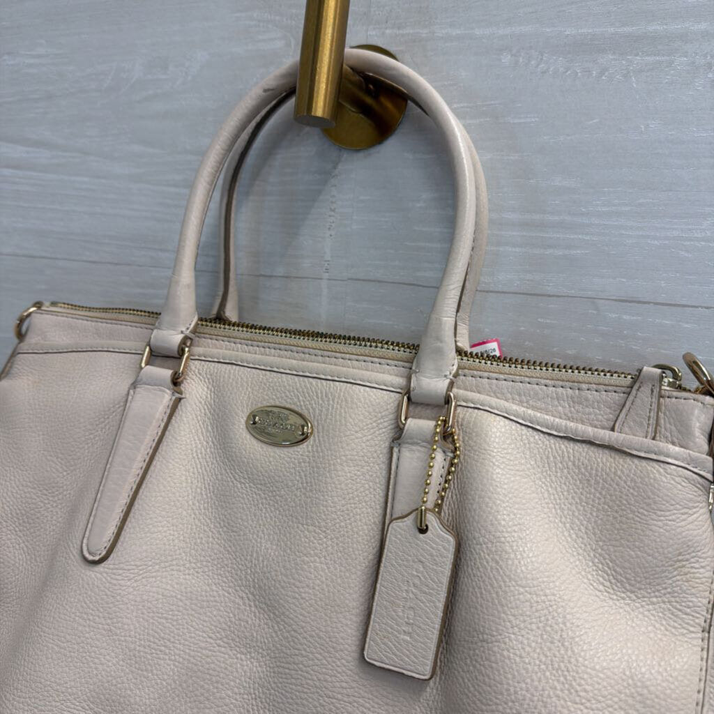 Coach Cream Pebbled Leather Mia Satchel Purse