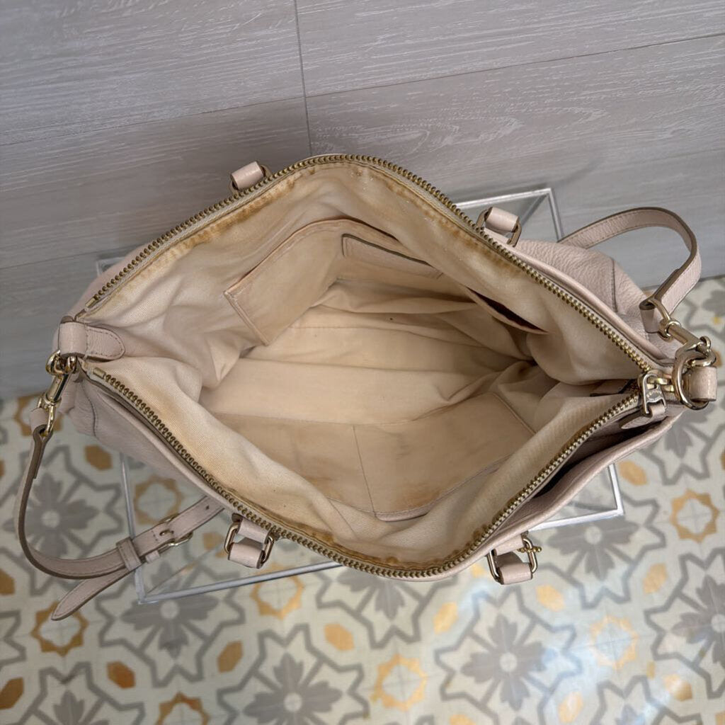 Coach Cream Pebbled Leather Mia Satchel Purse