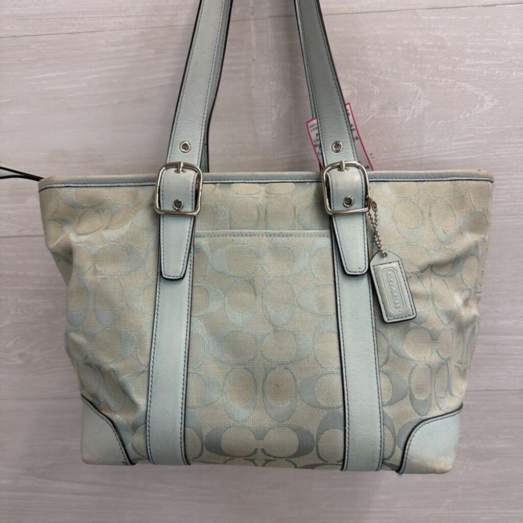Vintage Coach Blue Signature Monogram Canvas Hampton Tote Purse