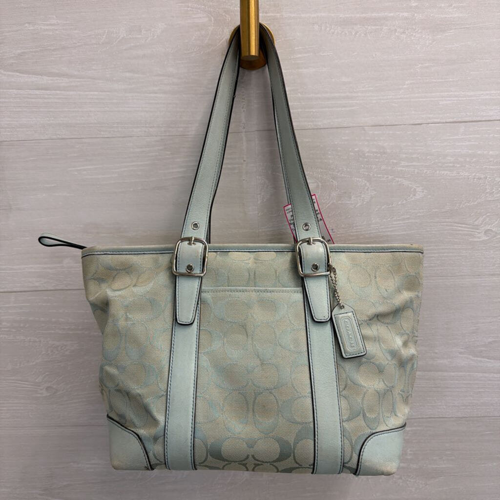Vintage Coach Blue Signature Monogram Canvas Hampton Tote Purse