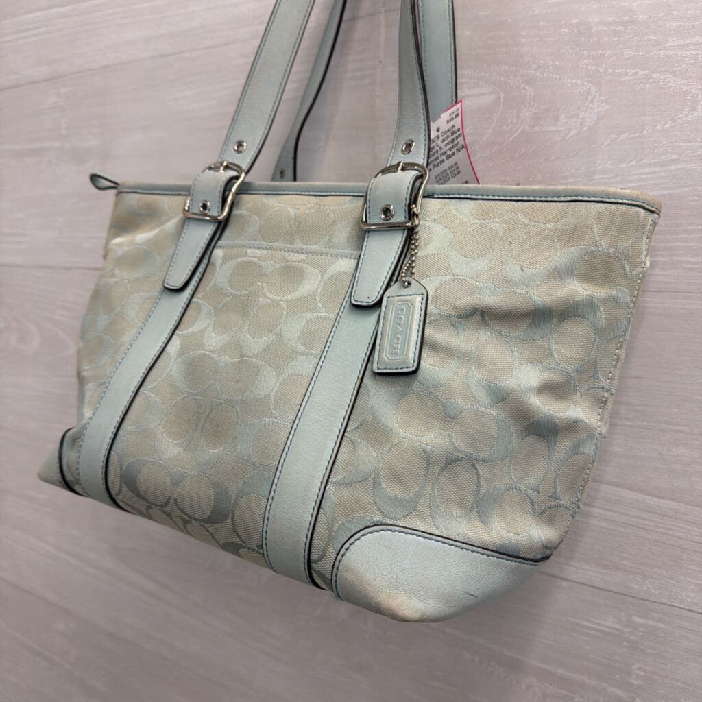 Vintage Coach Blue Signature Monogram Canvas Hampton Tote Purse
