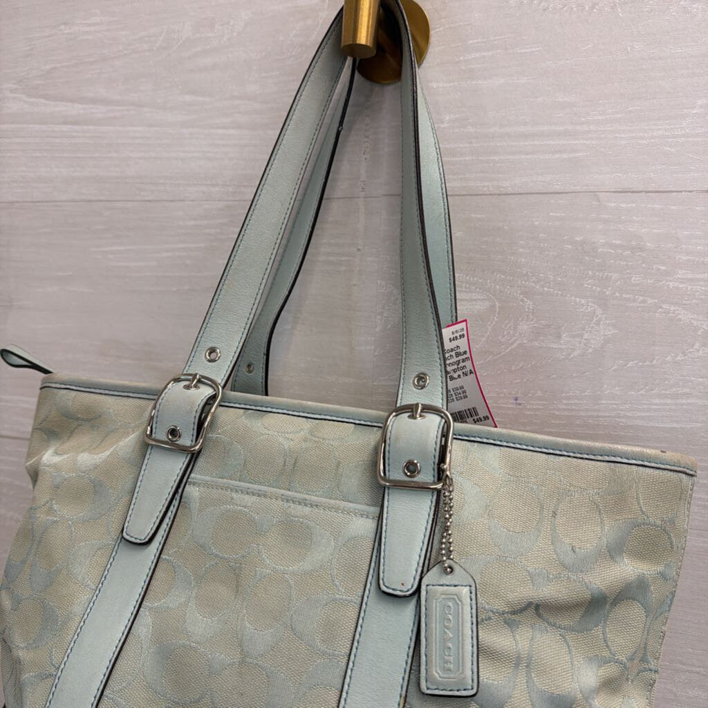 Vintage Coach Blue Signature Monogram Canvas Hampton Tote Purse