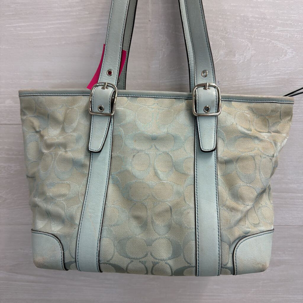 Vintage Coach Blue Signature Monogram Canvas Hampton Tote Purse