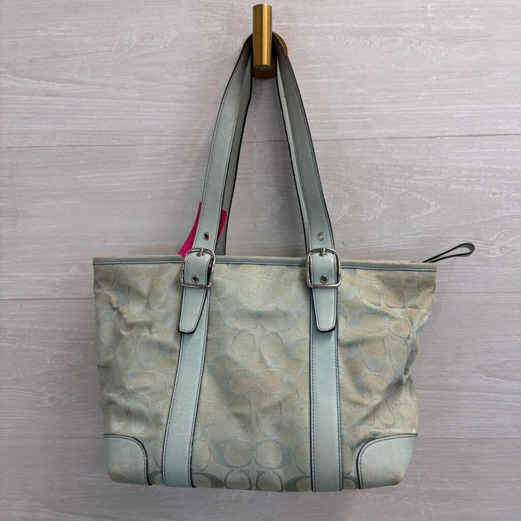 Vintage Coach Blue Signature Monogram Canvas Hampton Tote Purse
