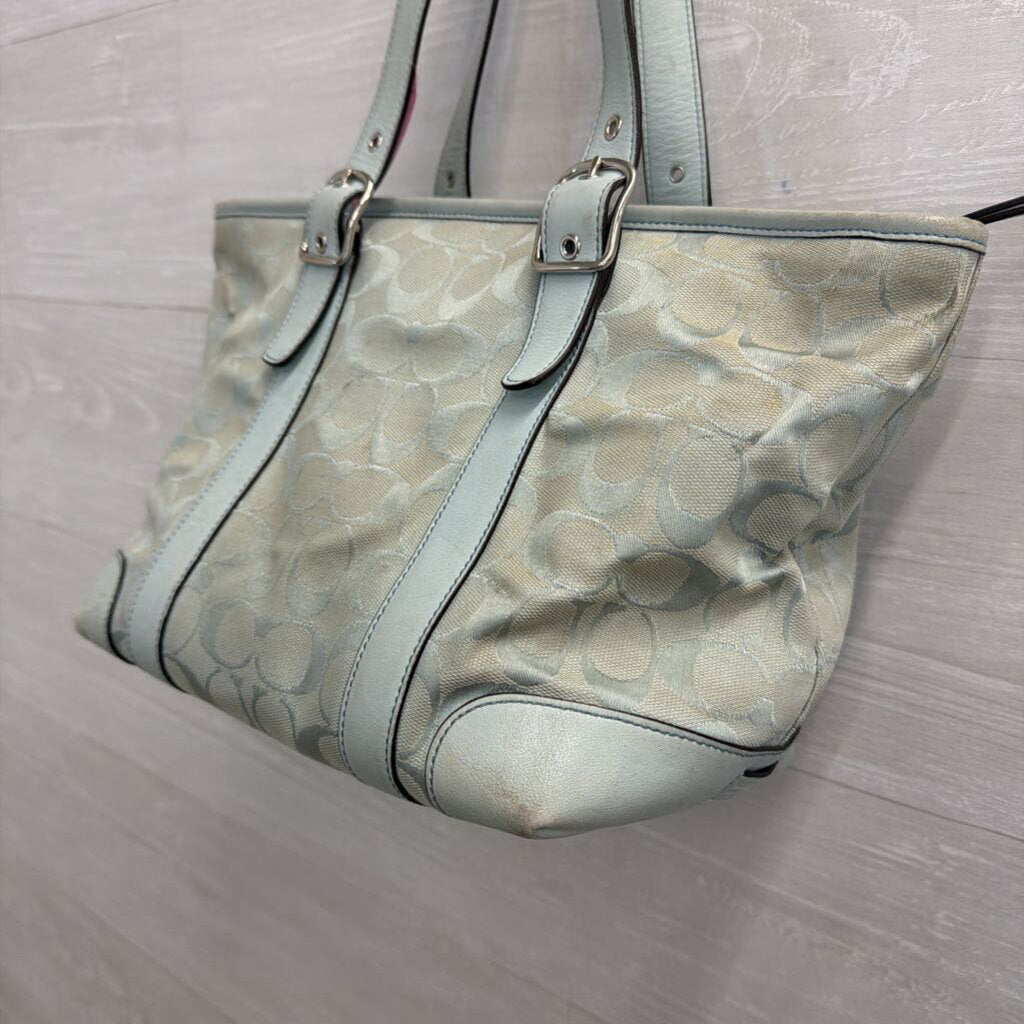 Vintage Coach Blue Signature Monogram Canvas Hampton Tote Purse