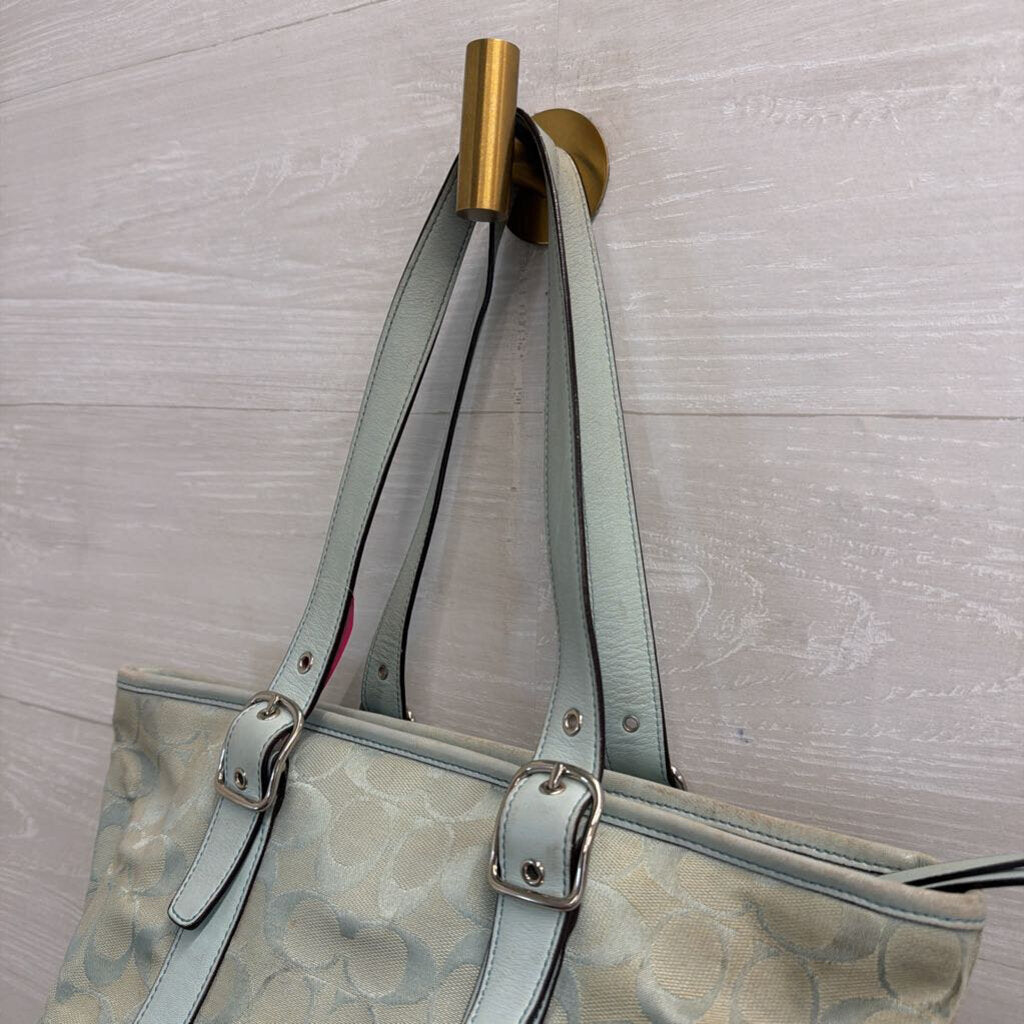 Vintage Coach Blue Signature Monogram Canvas Hampton Tote Purse