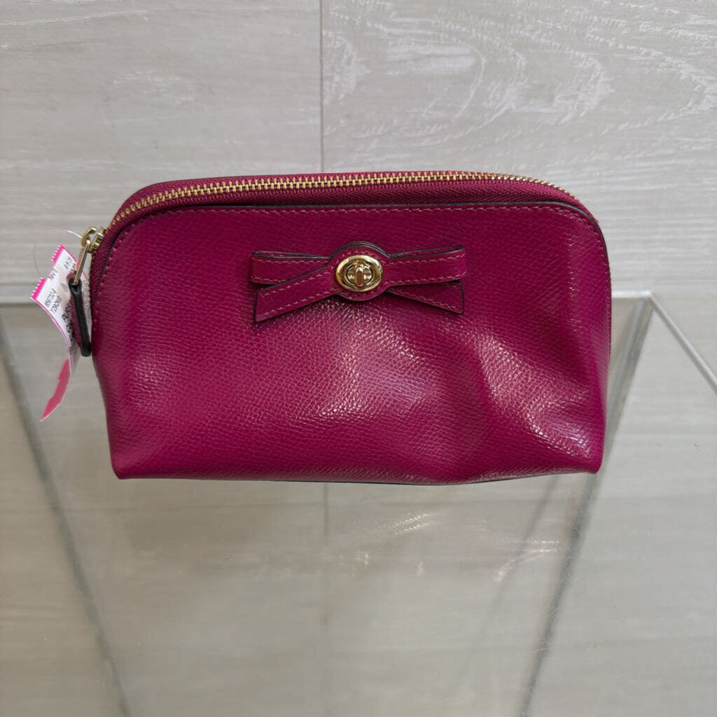 Coach Cranberry Leather Turnlock Bow Cosmetic Case