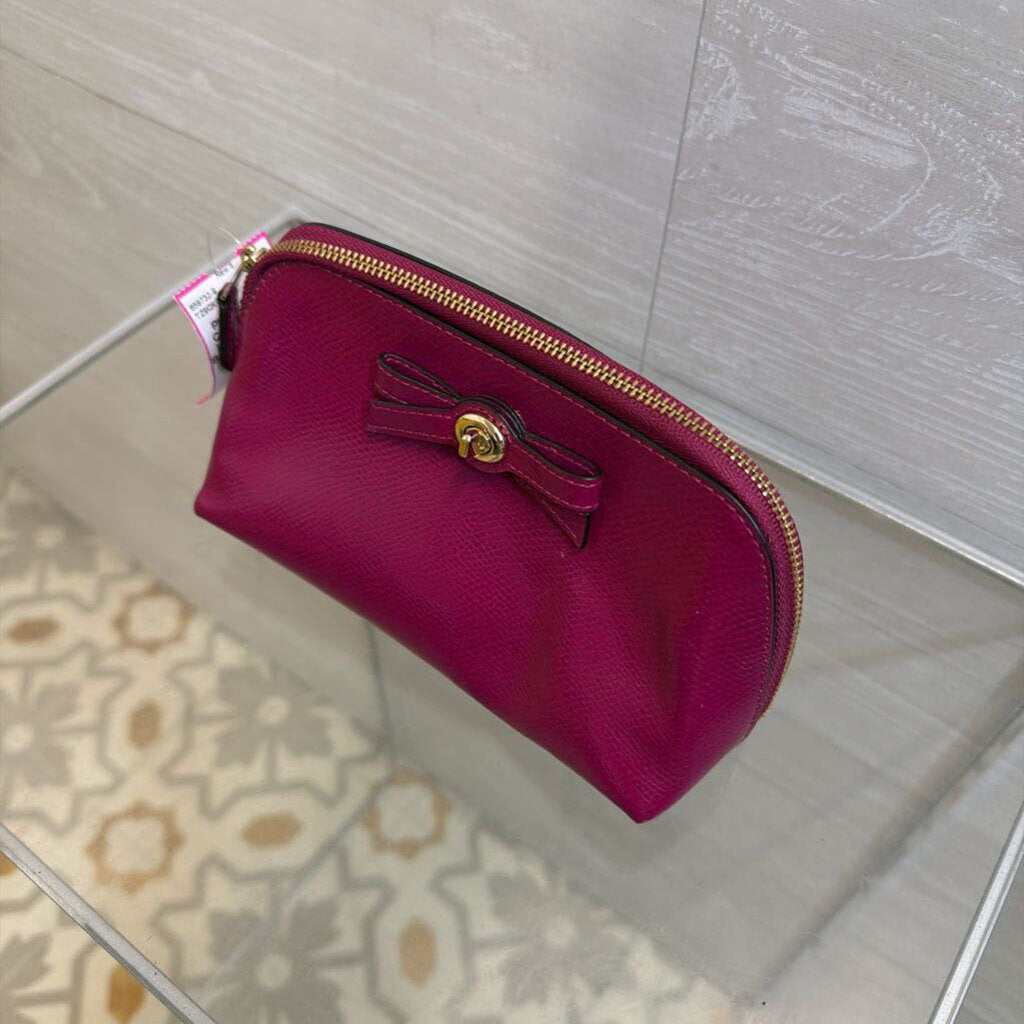 Coach Cranberry Leather Turnlock Bow Cosmetic Case
