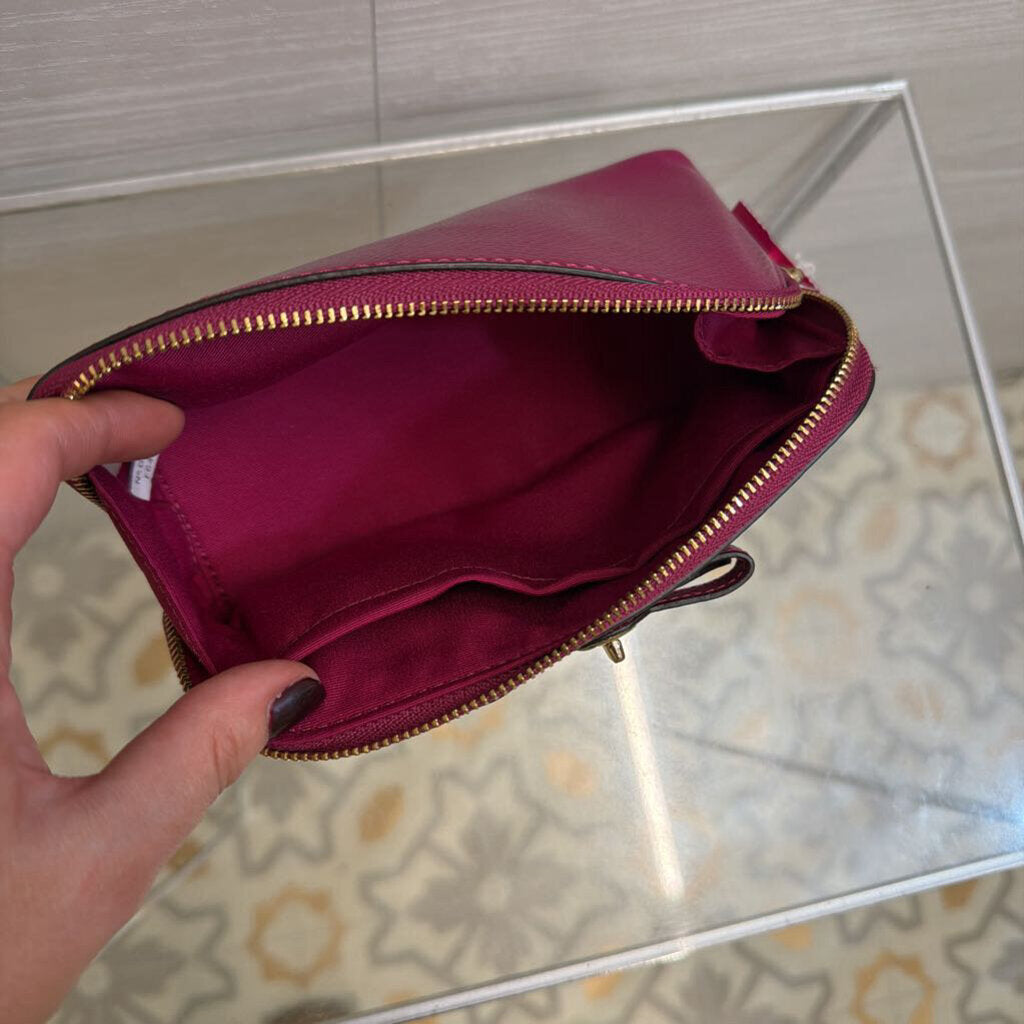 Coach Cranberry Leather Turnlock Bow Cosmetic Case