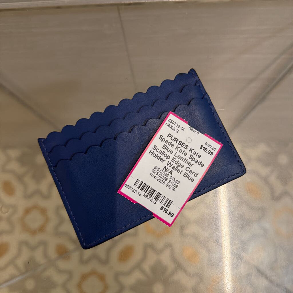 Kate Spade Blue Leather Scallop Edge Card Holder Wallet