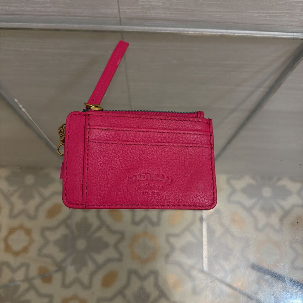 American Leather Co Pink Leather Key Chain Card Holder Wallet