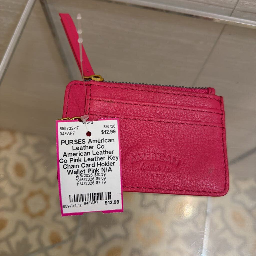 American Leather Co Pink Leather Key Chain Card Holder Wallet