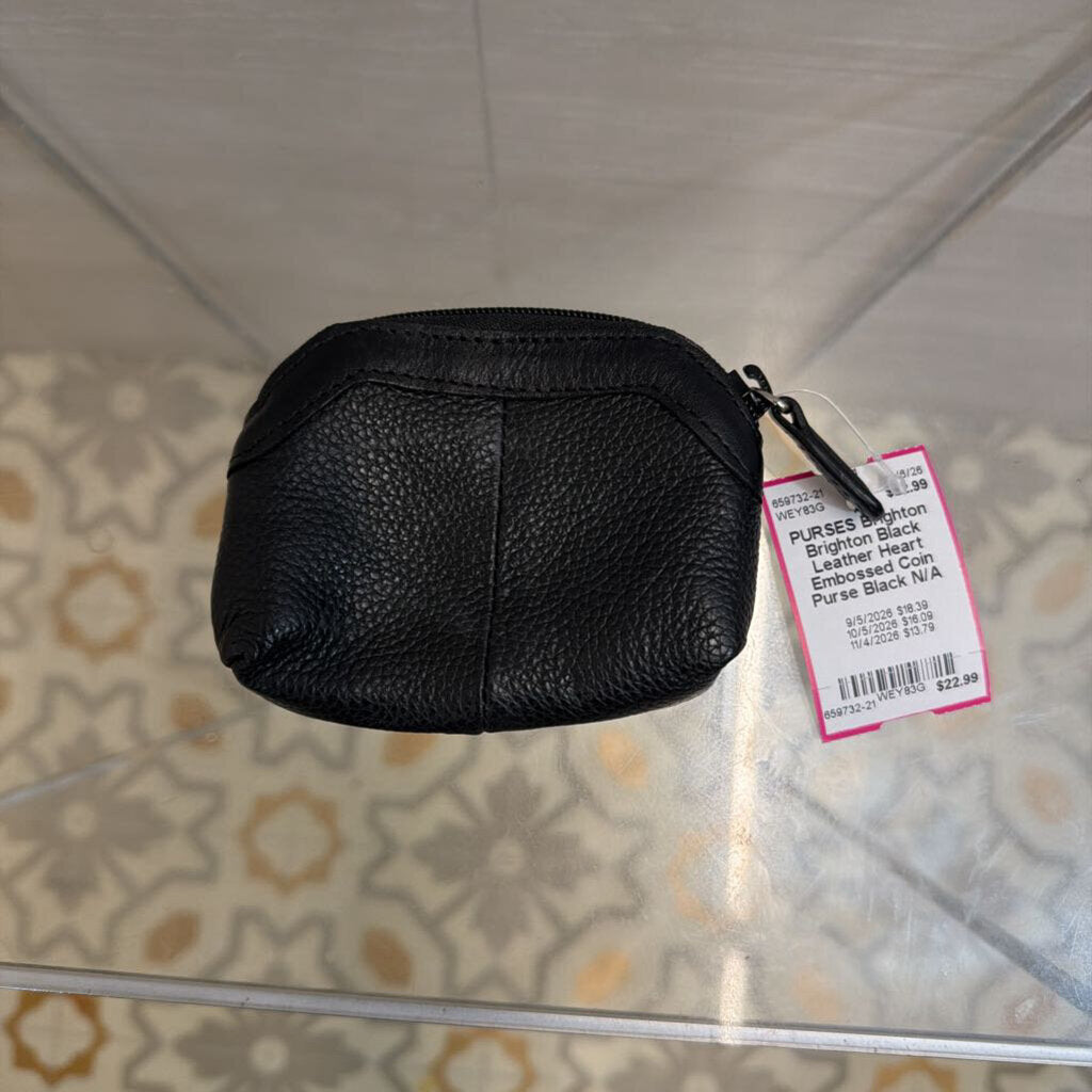 Brighton Black Leather Heart Embossed Coin Purse