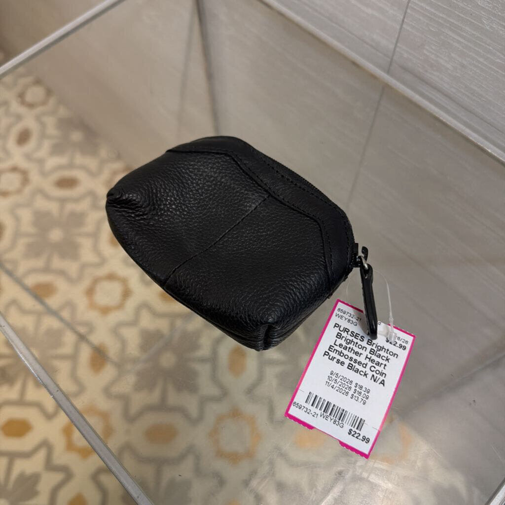 Brighton Black Leather Heart Embossed Coin Purse