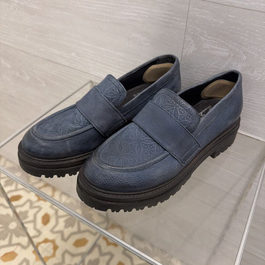 Miz Mooz Blue Leather Daria Chunky Platform Loafers 37