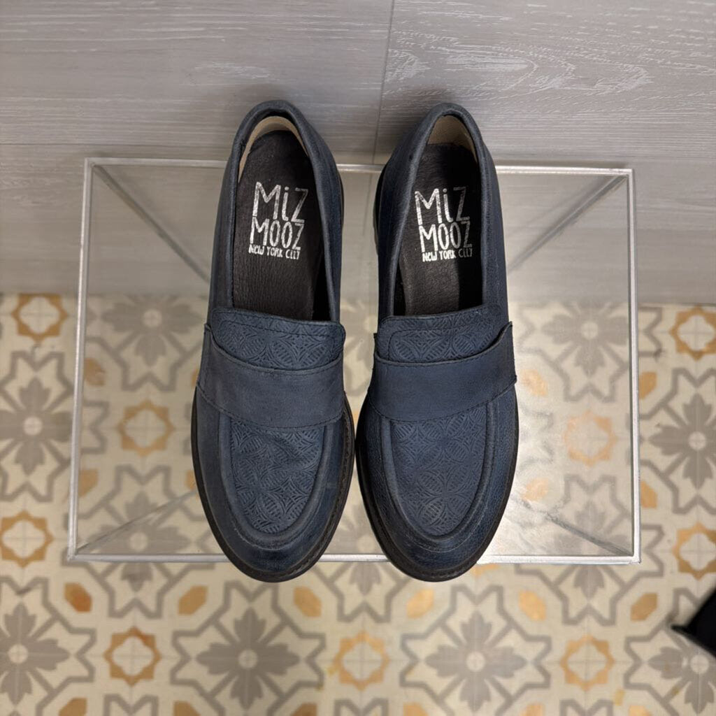 Miz Mooz Blue Leather Daria Chunky Platform Loafers 37