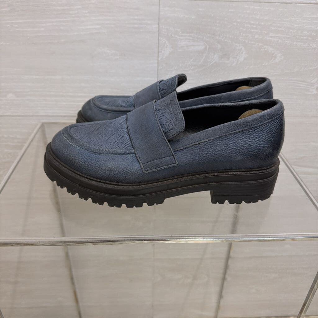 Miz Mooz Blue Leather Daria Chunky Platform Loafers 37