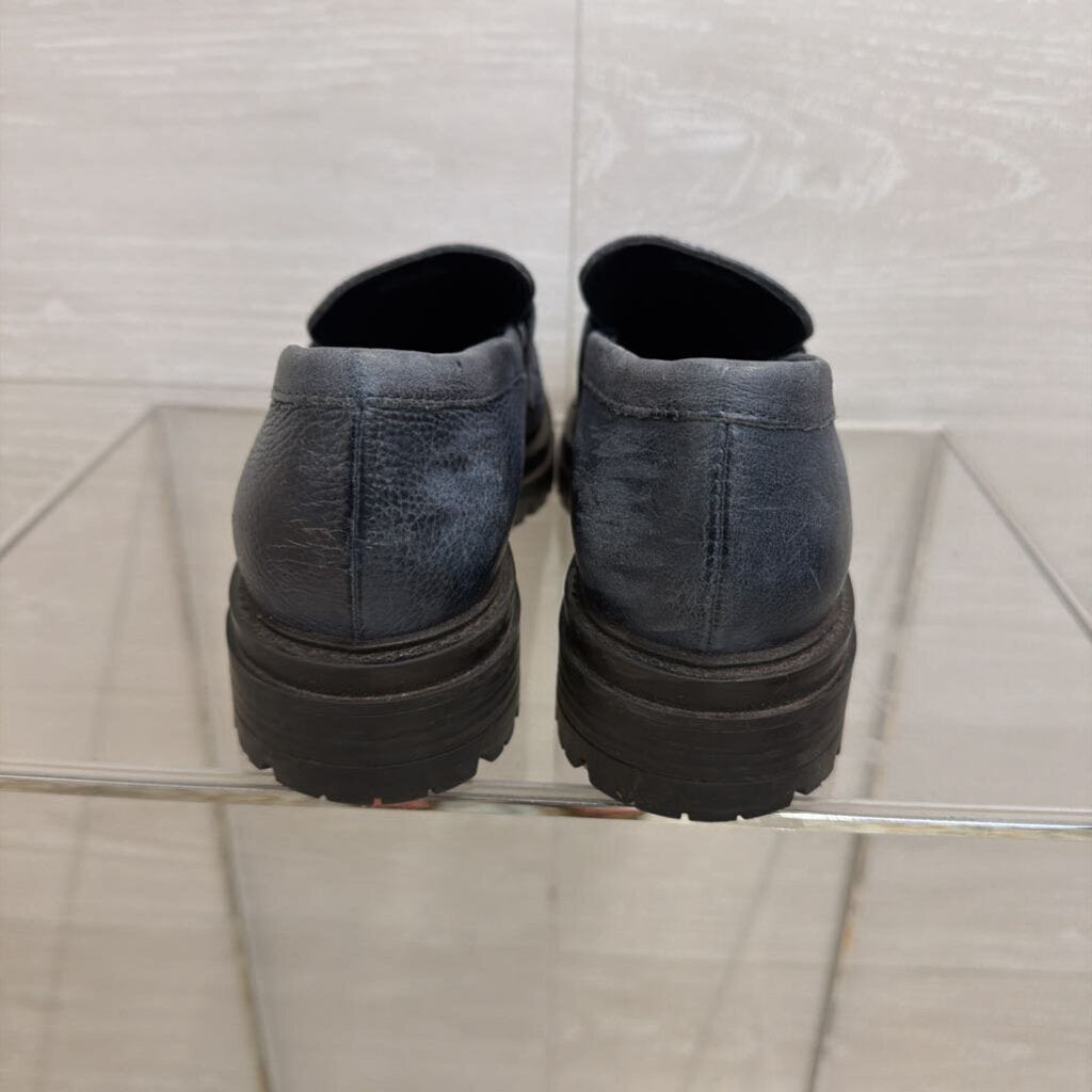 Miz Mooz Blue Leather Daria Chunky Platform Loafers 37