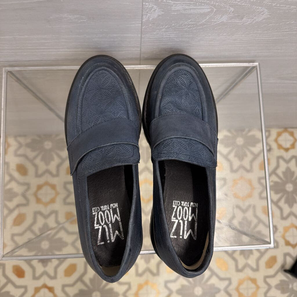 Miz Mooz Blue Leather Daria Chunky Platform Loafers 37