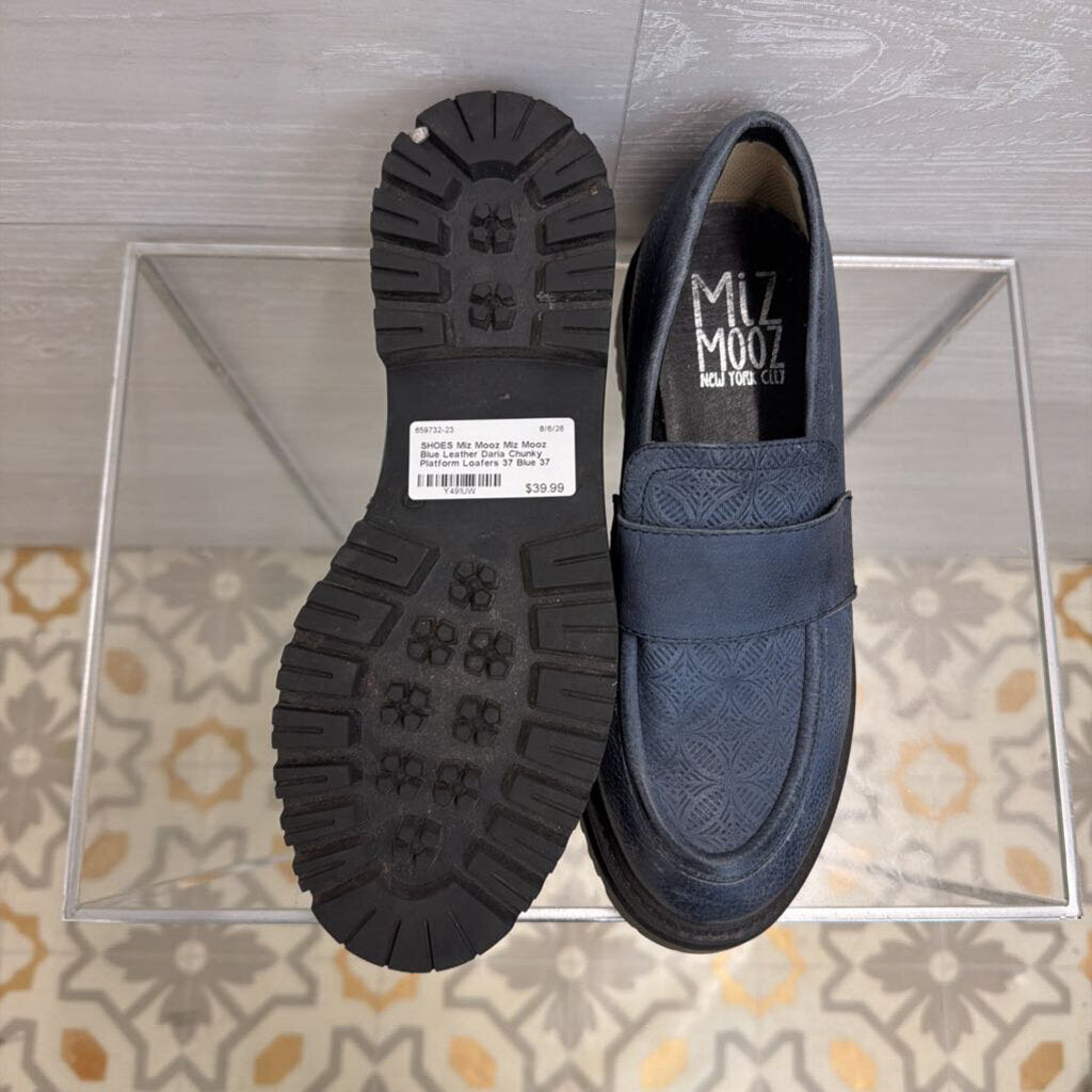 Miz Mooz Blue Leather Daria Chunky Platform Loafers 37