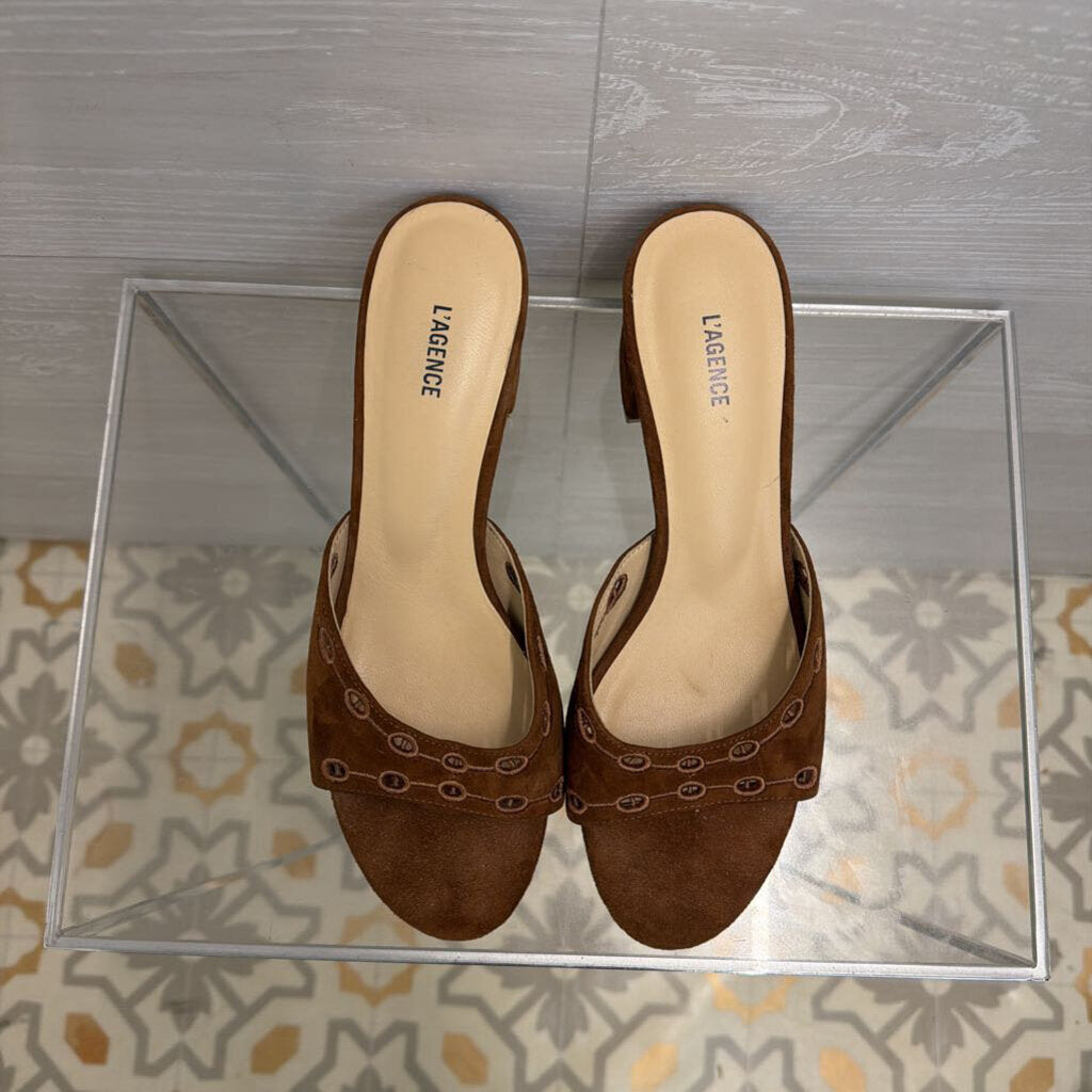 L'Agence Brown Suede Camille II Sandal Heels 8