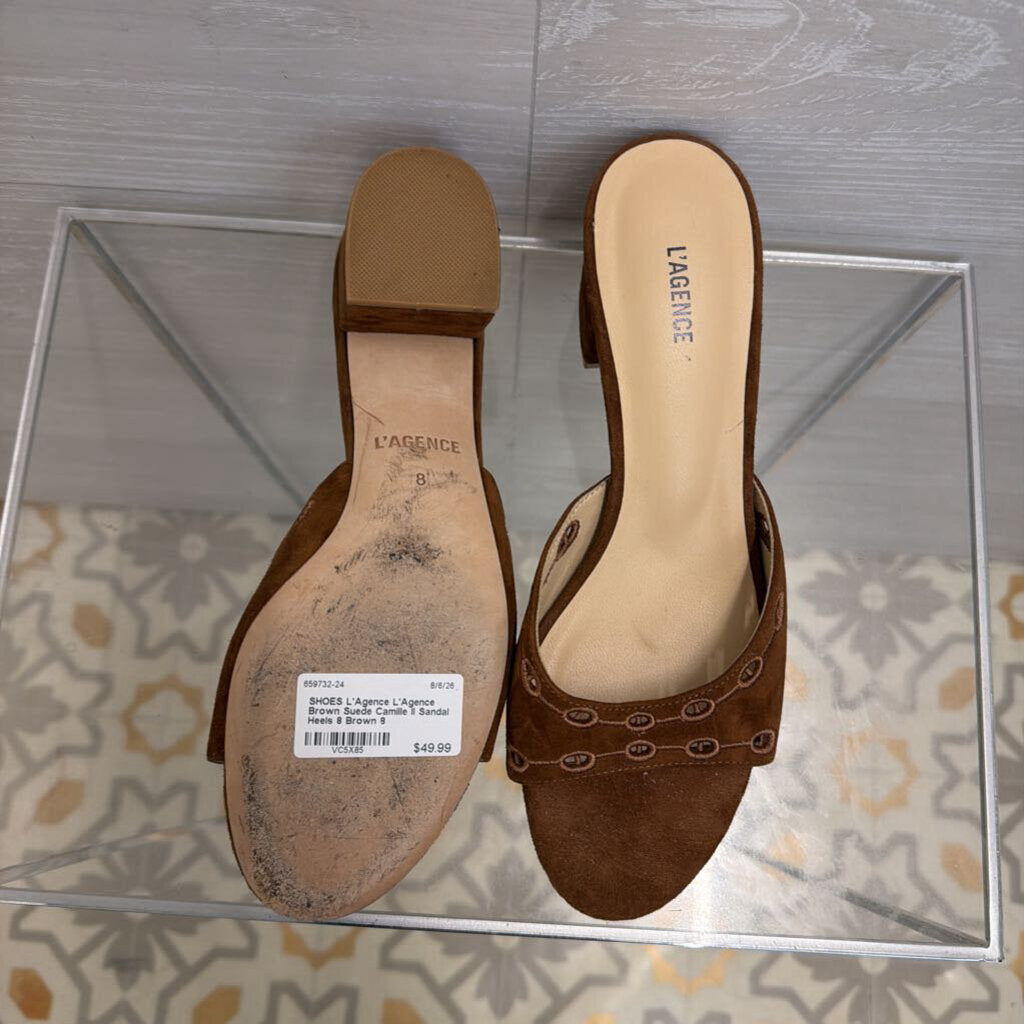 L'Agence Brown Suede Camille II Sandal Heels 8
