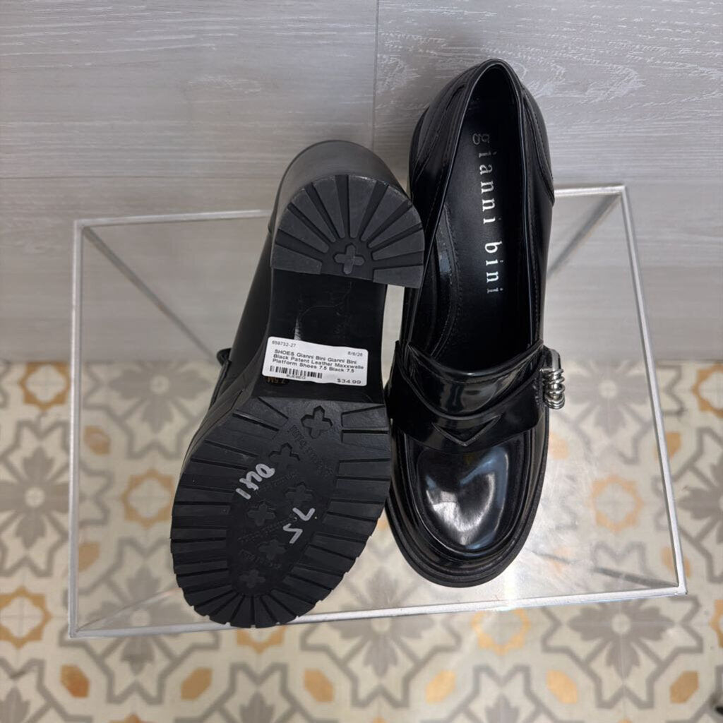 Gianni Bini Black Patent Leather Maxxwelle Platform Shoes 7.5