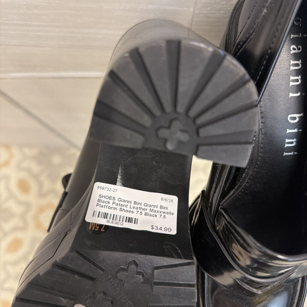 Gianni Bini Black Patent Leather Maxxwelle Platform Shoes 7.5