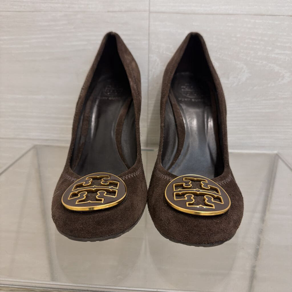 Tory Burch Brown Suede Sally Wedge Pumps 8.5