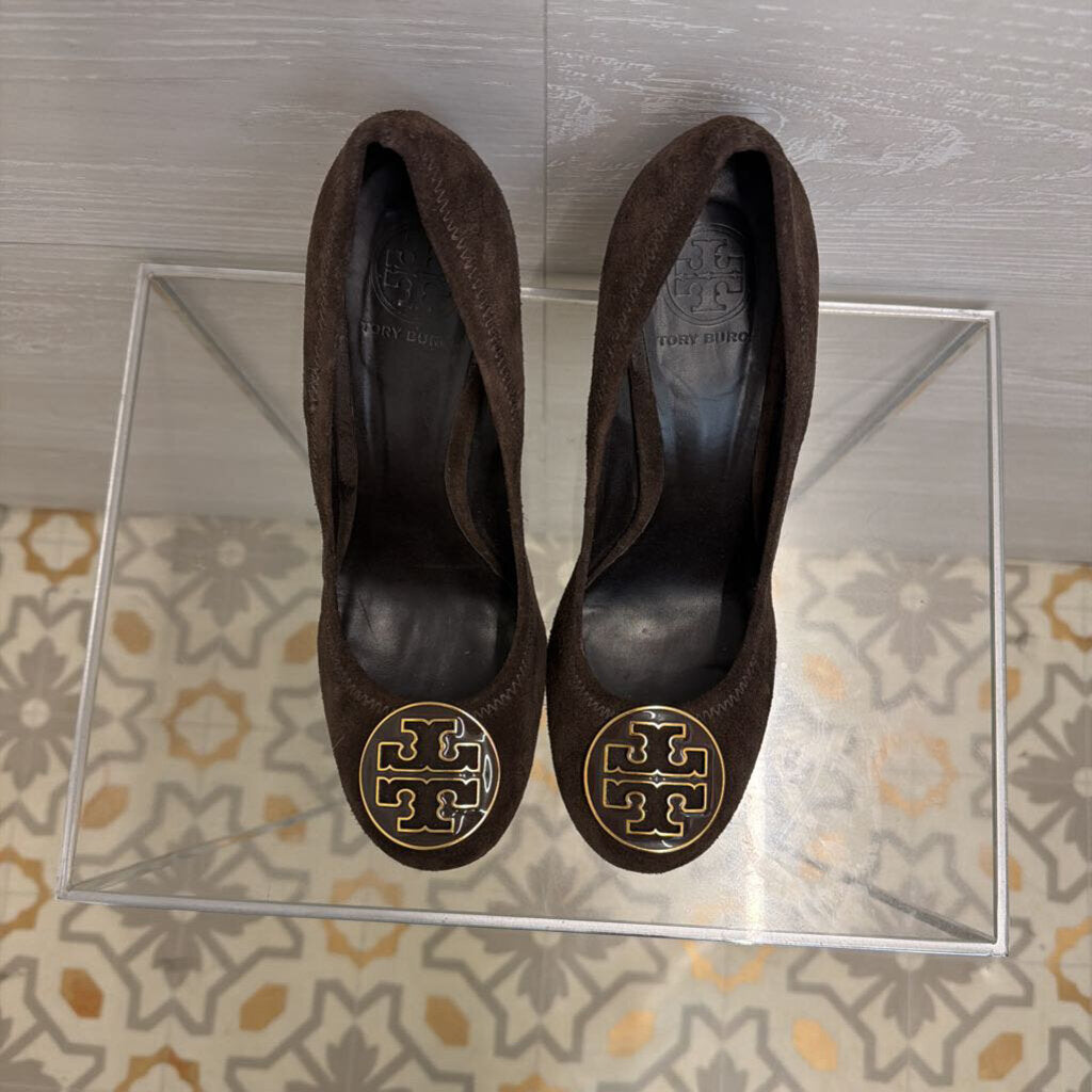 Tory Burch Brown Suede Sally Wedge Pumps 8.5