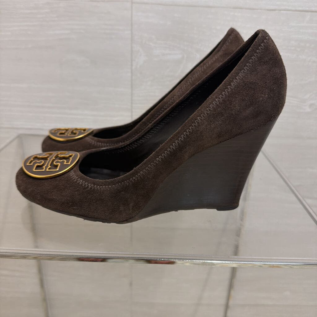Tory Burch Brown Suede Sally Wedge Pumps 8.5
