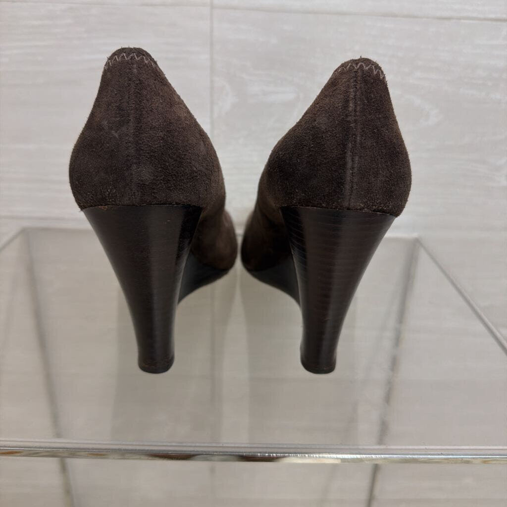 Tory Burch Brown Suede Sally Wedge Pumps 8.5