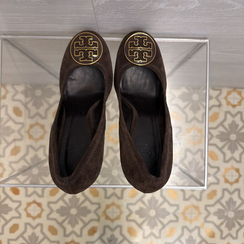 Tory Burch Brown Suede Sally Wedge Pumps 8.5