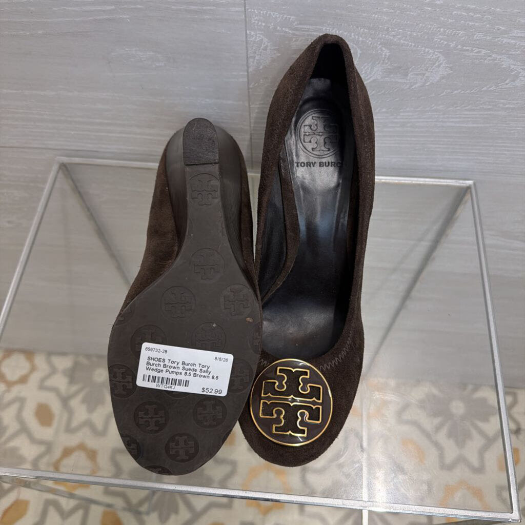 Tory Burch Brown Suede Sally Wedge Pumps 8.5