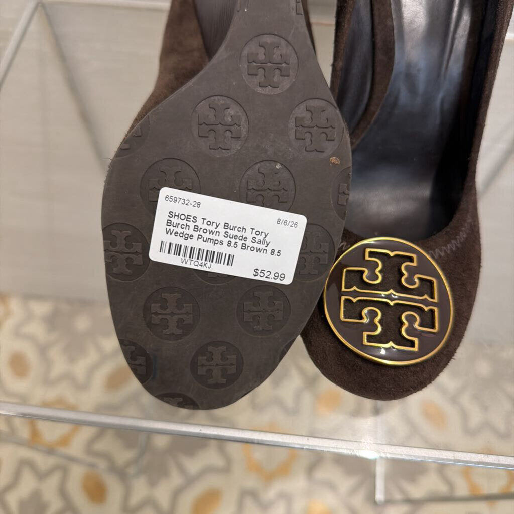 Tory Burch Brown Suede Sally Wedge Pumps 8.5
