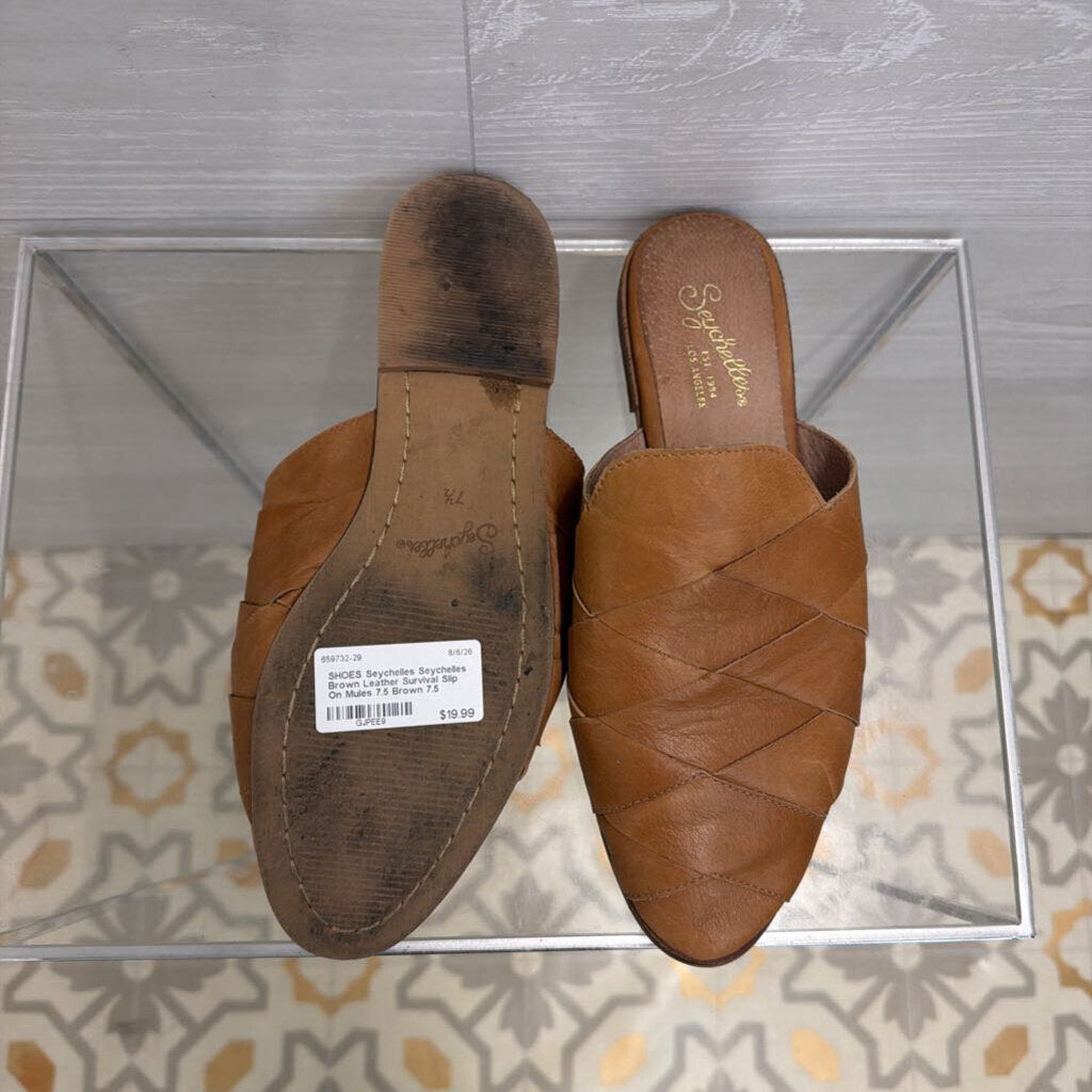 Seychelles Brown Leather Survival Slip On Mules 7.5