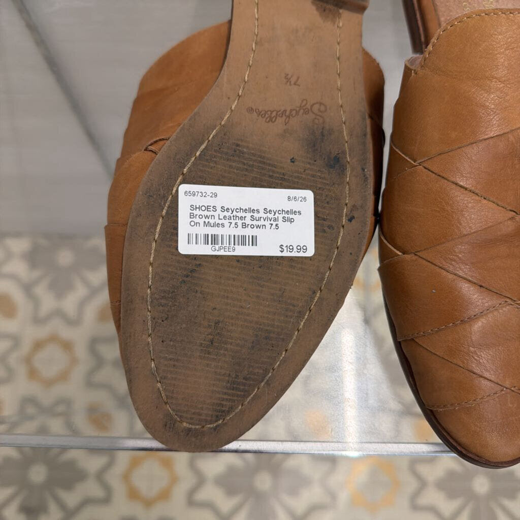 Seychelles Brown Leather Survival Slip On Mules 7.5