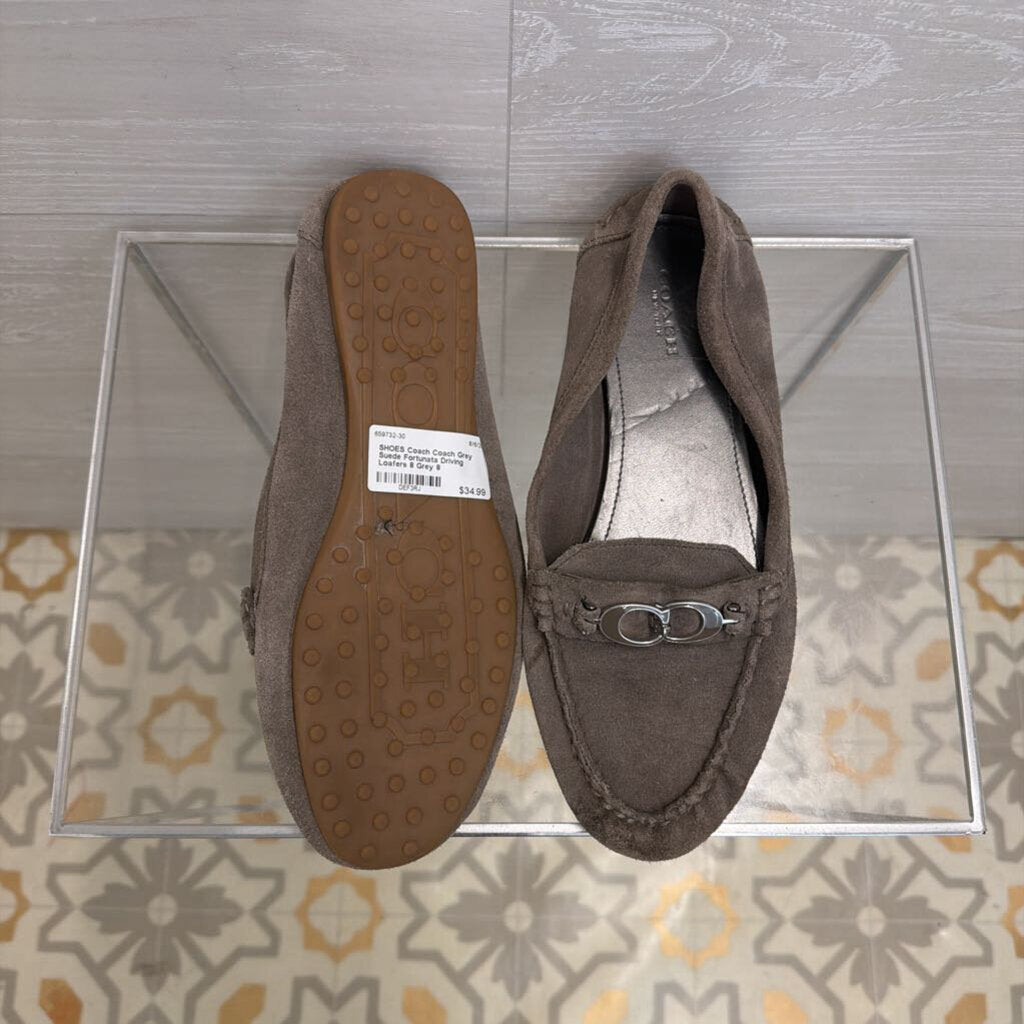 Coach Grey Suede Fortunata Driving Loafers 8
