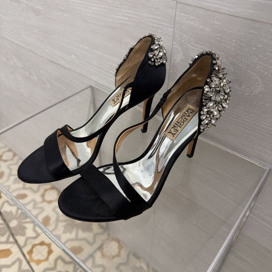 Badgley Mischka Black Crystal Embellished Pauline Heels 6.5