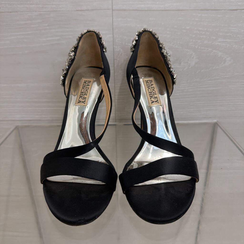 Badgley Mischka Black Crystal Embellished Pauline Heels 6.5
