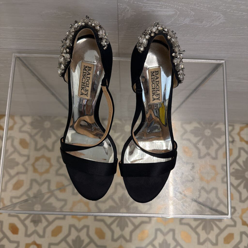 Badgley Mischka Black Crystal Embellished Pauline Heels 6.5