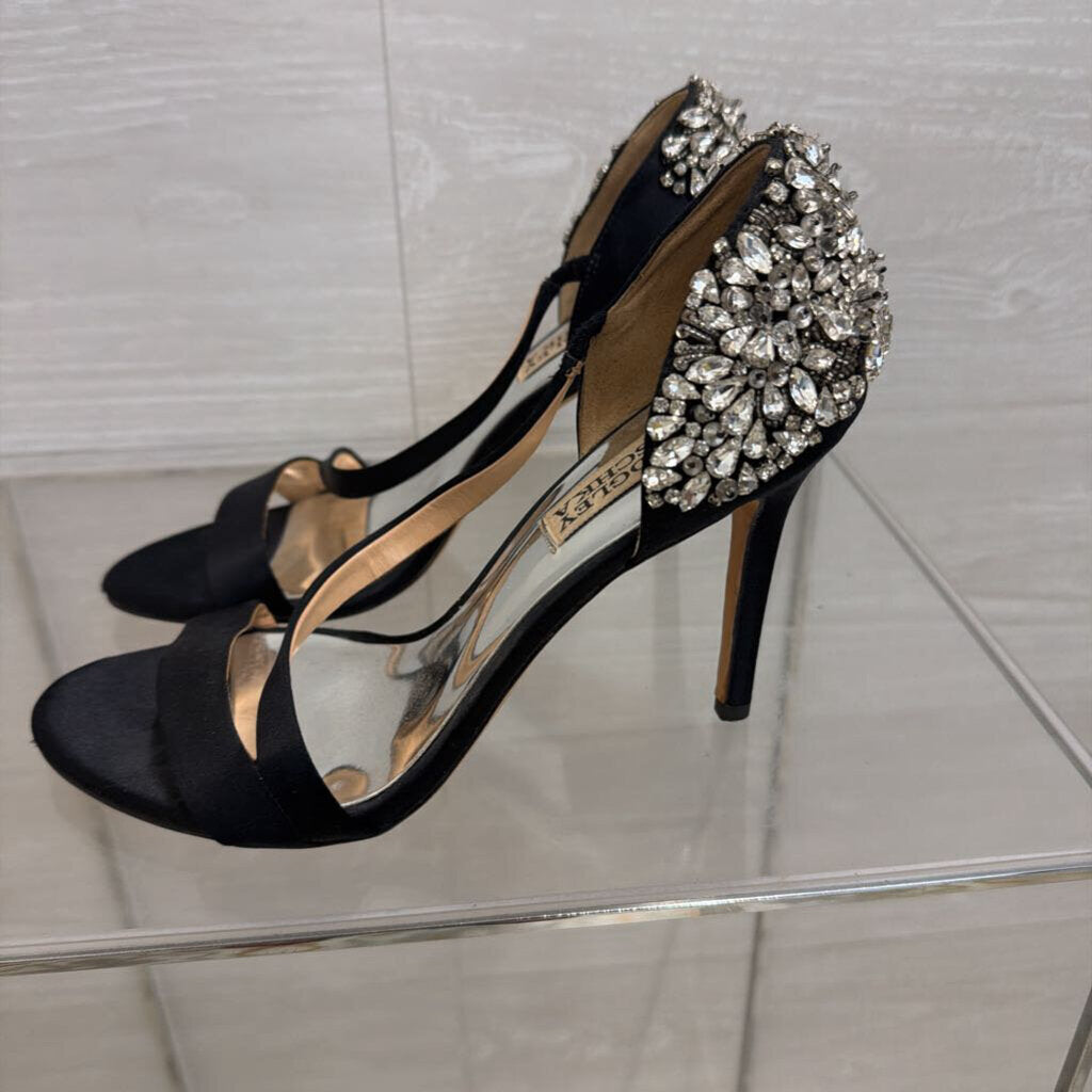 Badgley Mischka Black Crystal Embellished Pauline Heels 6.5