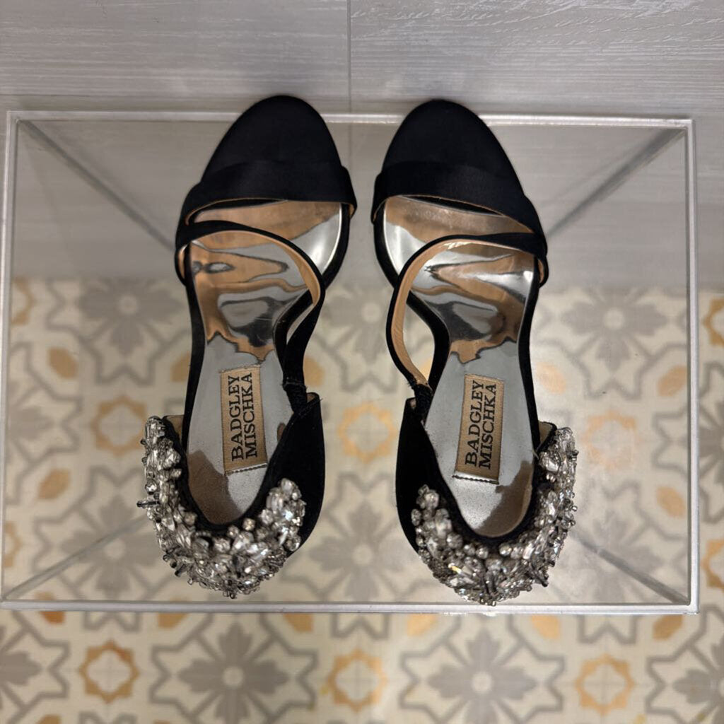 Badgley Mischka Black Crystal Embellished Pauline Heels 6.5
