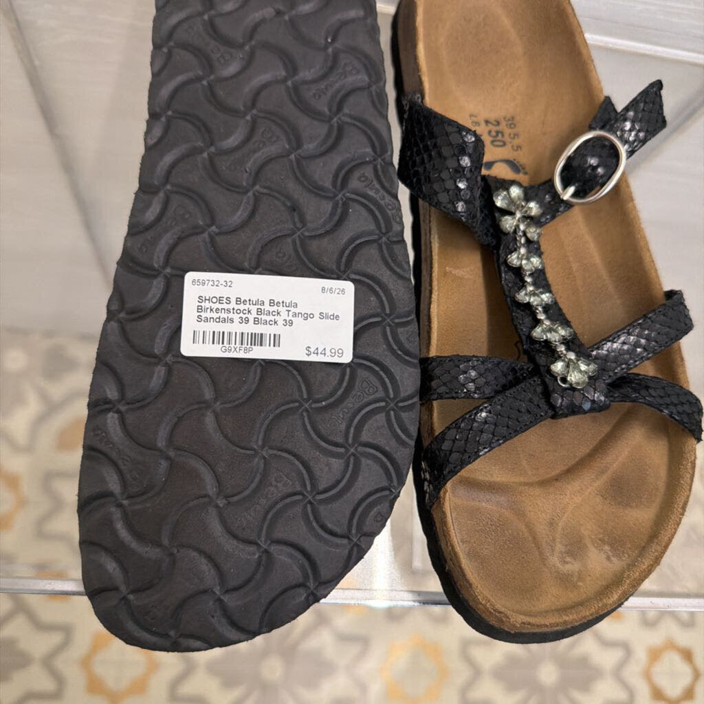 Betula Birkenstock Black Tango Slide Sandals 39