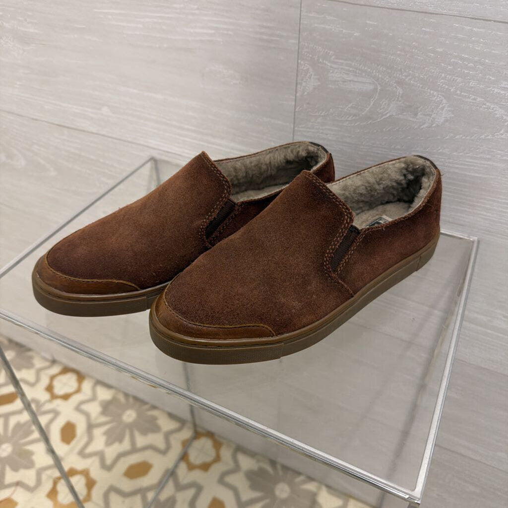 Frye Brown Suede Shearling Lined Gemma Slip On Loafers 6.5