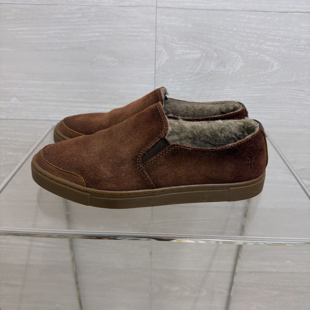 Frye Brown Suede Shearling Lined Gemma Slip On Loafers 6.5