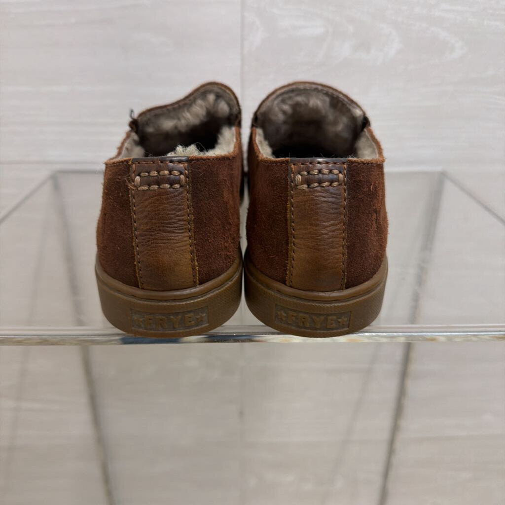 Frye Brown Suede Shearling Lined Gemma Slip On Loafers 6.5
